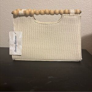Tommy Bahama Cream Straw Wristlet with Wooden Bead Handle